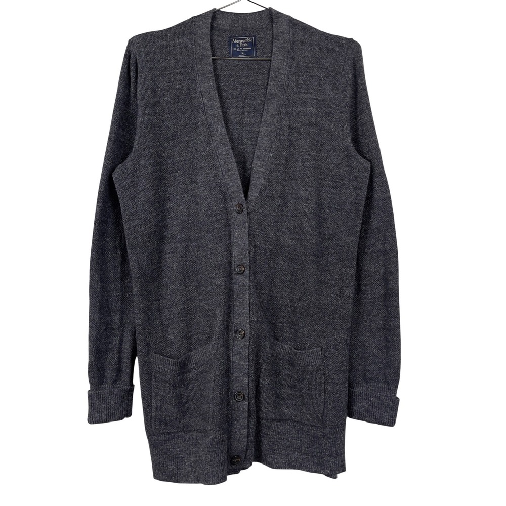 Abercrombie & Fitch Cardigan Sweater Longline V-Neck Medium‎ Grey